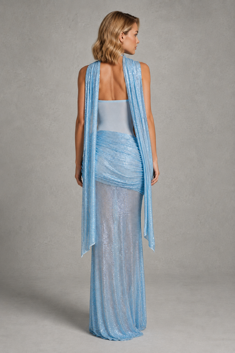 Women’s Strapless Rhinestone Maxi Dress with Cut Out Detail for Evening & Formal Wear