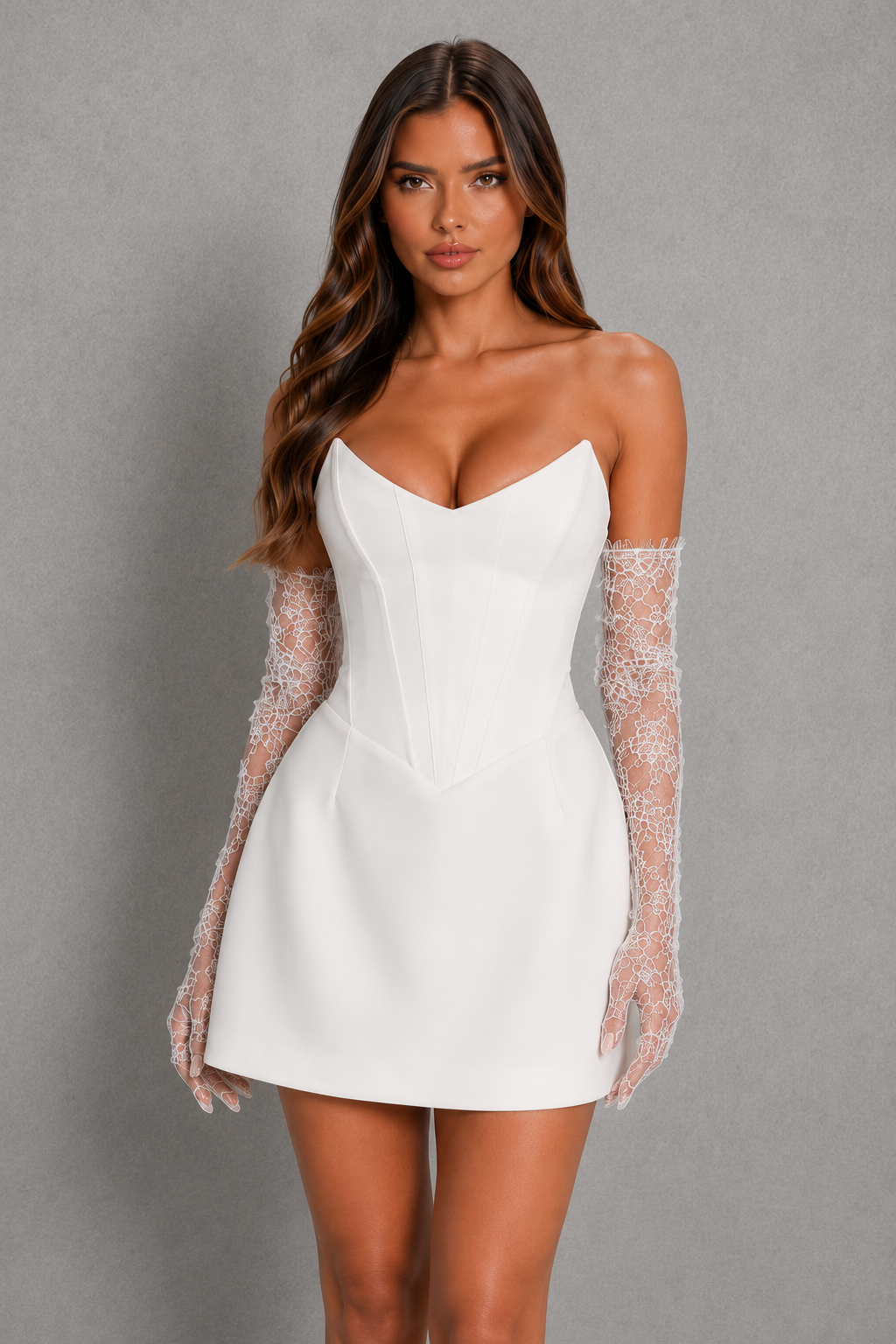 Women’s Strapless Satin Corset Mini Dress with A-Line Skirt for Party & Evening Wear
