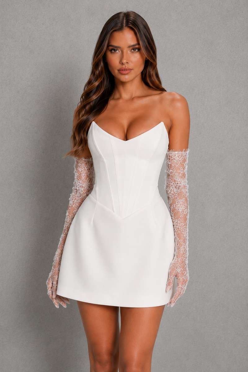 Women’s Strapless Satin Corset Mini Dress with A-Line Skirt for Party & Evening Wear