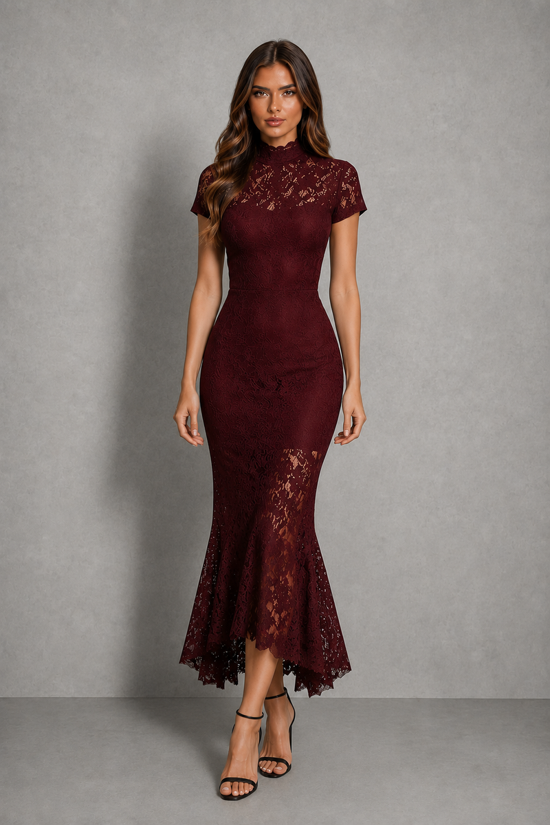 Women’s Stretch Lace Fishtail Maxi Dress for Formal & Evening Wear