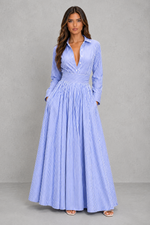 Women’s Striped Shirt Maxi Dress with Collared Neck & Cinched Waist for Casual Summer Wear