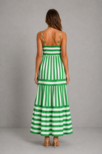Women’s Striped Tiered Maxi Dress with Adjustable Straps for Summer & Holiday Wear