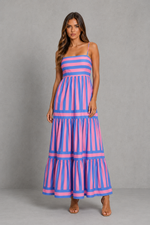 Women’s Striped Tiered Maxi Dress with Adjustable Straps for Summer & Holiday Wear