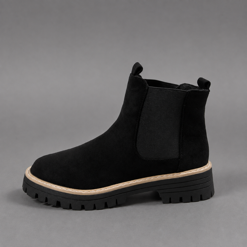 Women's suede block heel ankle boots with a classic round toe, mid-height block heel and durable rubber sole, designed for smart casual everyday wear in autumn, winter and spring.