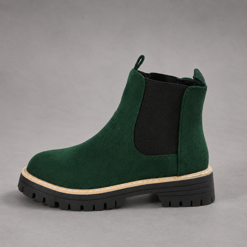 Women's suede block heel ankle boots with a classic round toe, mid-height block heel and durable rubber sole, designed for smart casual everyday wear in autumn, winter and spring.