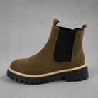Women's suede block heel ankle boots with a classic round toe, mid-height block heel and durable rubber sole, designed for smart casual everyday wear in autumn, winter and spring.
