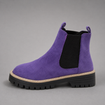 Women's suede block heel ankle boots with a classic round toe, mid-height block heel and durable rubber sole, designed for smart casual everyday wear in autumn, winter and spring.