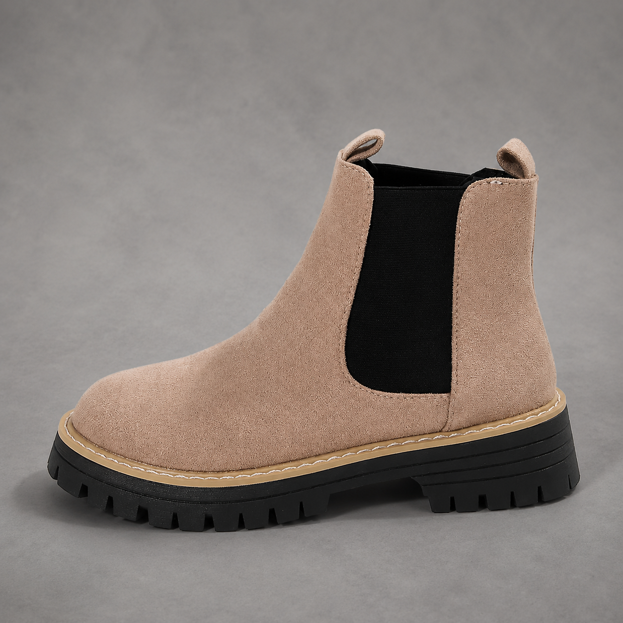 Women's suede block heel ankle boots with a classic round toe, mid-height block heel and durable rubber sole, designed for smart casual everyday wear in autumn, winter and spring.