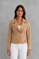 Women’s cropped suede-look jacket with a refined tailored silhouette and soft finish for elegant everyday styling.
