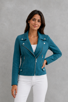 Women’s cropped suede-look jacket with a refined tailored silhouette and soft finish for elegant everyday styling.