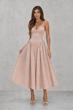 Women’s Sweetheart Midi Dress with Lace-Up Back for Evening & Formal Wear