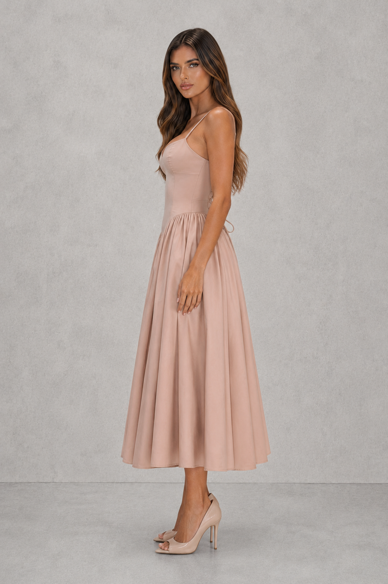 Women’s Sweetheart Midi Dress with Lace-Up Back for Evening & Formal Wear