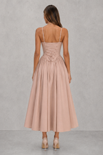 Women’s Sweetheart Midi Dress with Lace-Up Back for Evening & Formal Wear