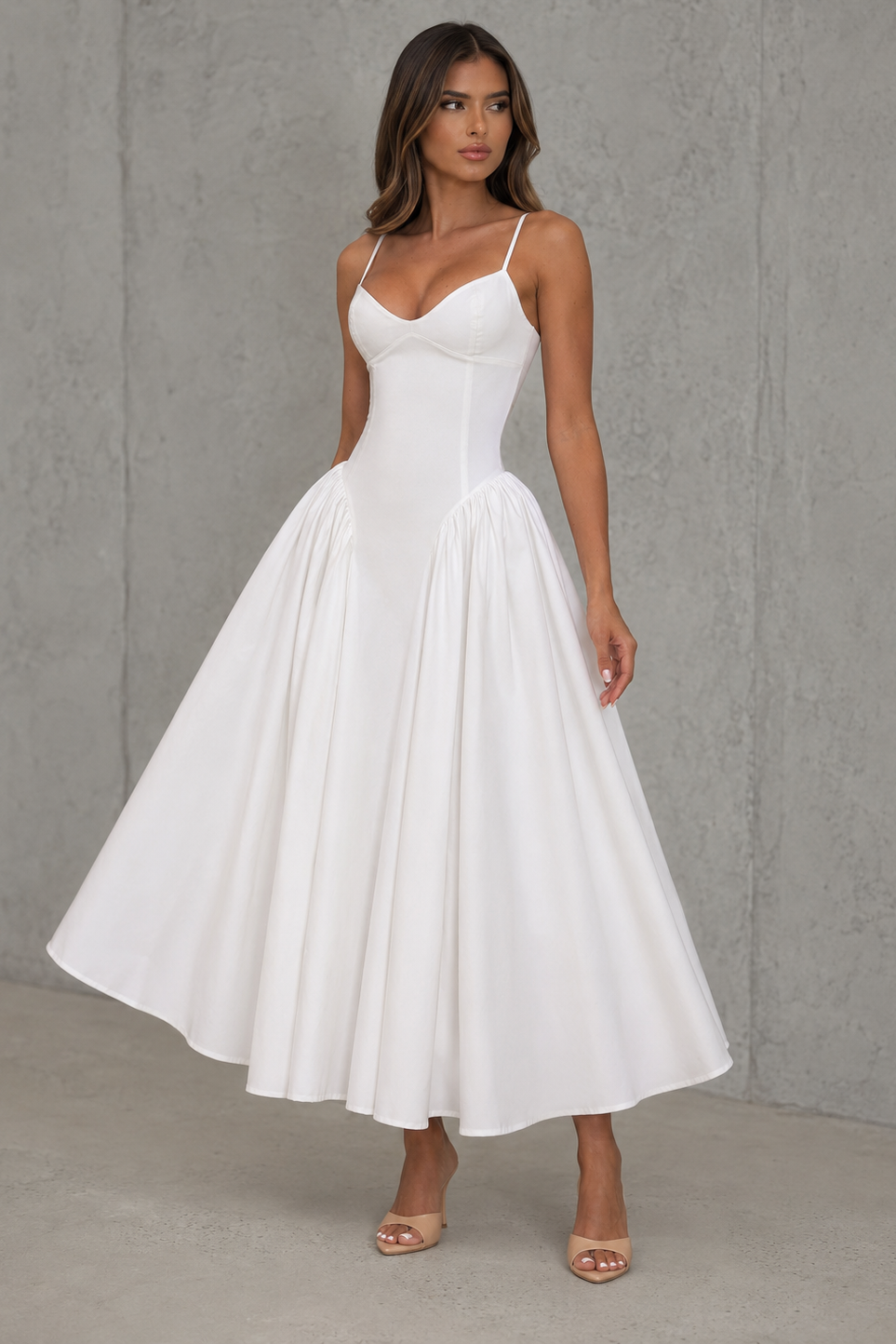Women’s Sweetheart Midi Dress with Lace-Up Back for Evening & Formal Wear