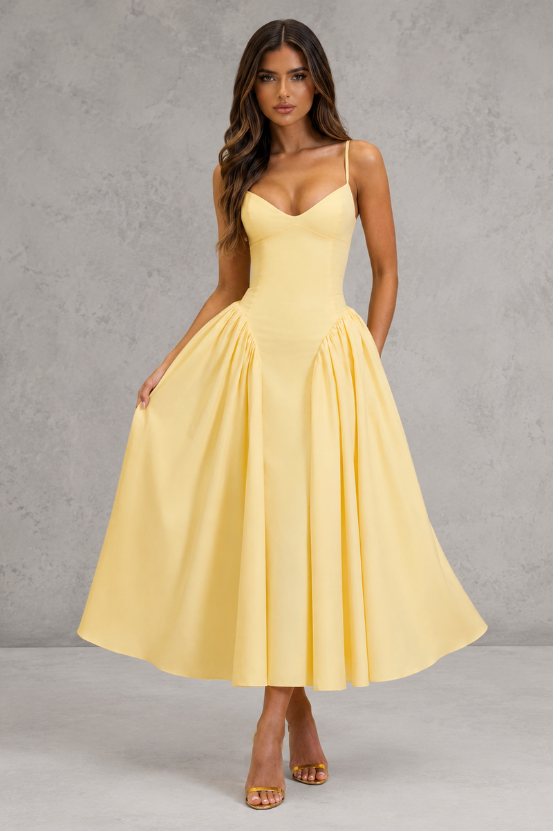 Women’s Sweetheart Midi Dress with Lace-Up Back for Evening & Formal Wear
