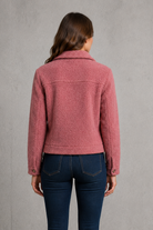 Women's cosy teddy fleece jacket in soft borg fabric with a relaxed fit, full front zip fastening, long sleeves and side pockets. Lightweight and warm, ideal for everyday layering during autumn and winter.