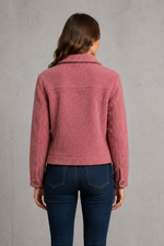 Women's cosy teddy fleece jacket in soft borg fabric with a relaxed fit, full front zip fastening, long sleeves and side pockets. Lightweight and warm, ideal for everyday layering during autumn and winter.