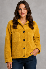 Women's cosy teddy fleece jacket in soft borg fabric with a relaxed fit, full front zip fastening, long sleeves and side pockets. Lightweight and warm, ideal for everyday layering during autumn and winter.