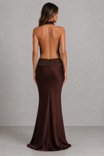 Women’s Textured Satin Maxi Dress with Draped Cowl Detail for Wedding, Evening & Formal Wear