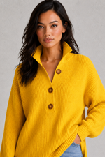 Women’s Collared Knitted Jumper - Relaxed Fit Button Front Knit