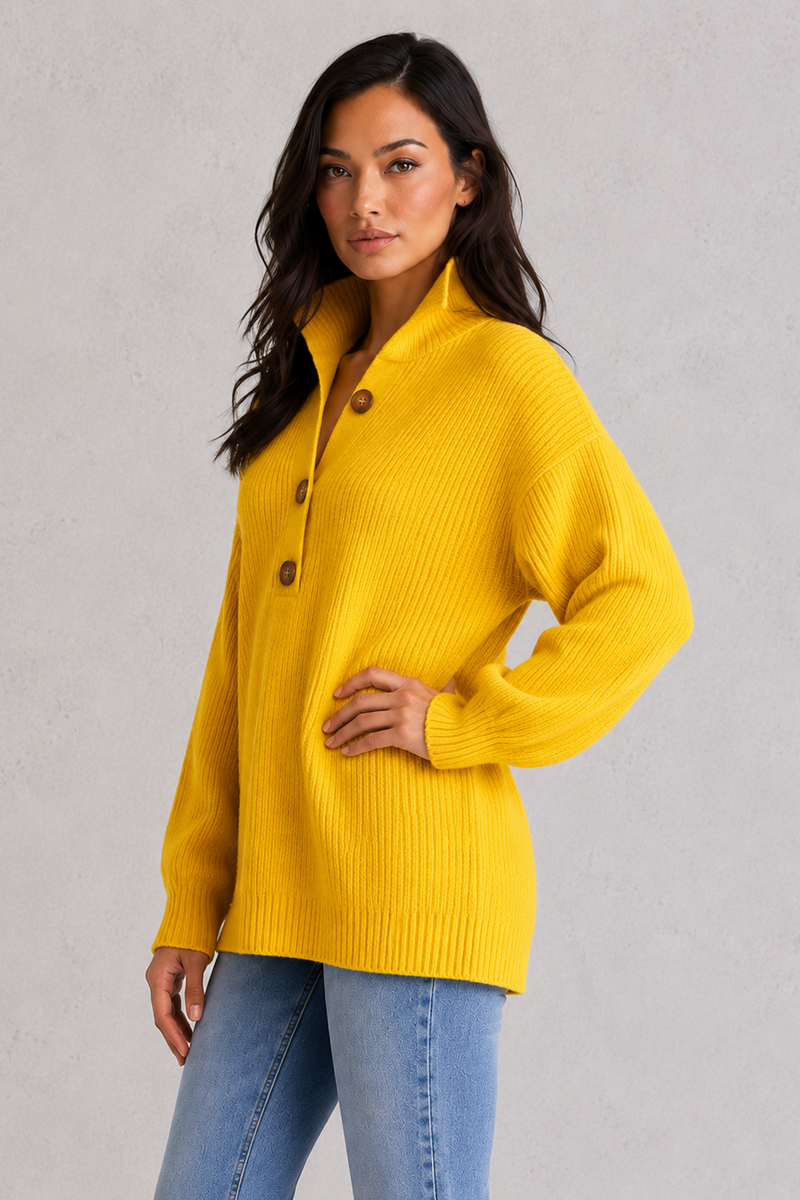 Women’s Collared Knitted Jumper - Relaxed Fit Button Front Knit