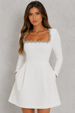 Women’s Velvet Mini Dress with Square Neckline for Party & Evening Wear