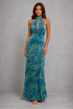 Women’s Watercolour Chiffon Halter Maxi Dress with Open Back