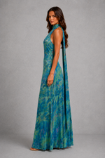 Women’s Watercolour Chiffon Halter Maxi Dress with Open Back