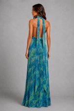 Women’s Watercolour Chiffon Halter Maxi Dress with Open Back