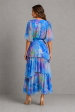 Women’s Watercolour Chiffon Maxi Dress with Tiered Skirt for Wedding & Occasion Wear
