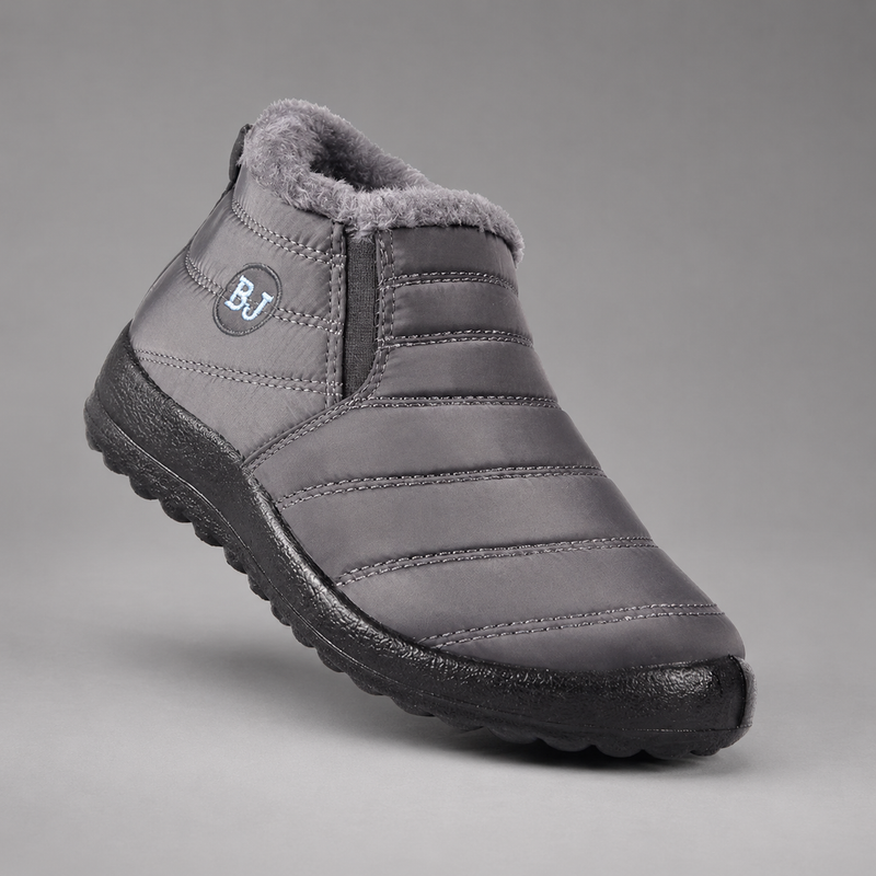 Women's waterproof faux fur-lined ankle snow boots with a quilted upper, lightweight slip-on design, round toe and durable non-slip sole, providing warm, comfortable and weather-resistant winter footwear for everyday outdoor wear.