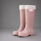 Women's waterproof fleece-lined winter rain boots with a high Wellington design, fully waterproof PVC construction, non-slip deep tread outsole and warm plush fleece lining, ideal for walking, gardening, commuting and outdoor winter activities.