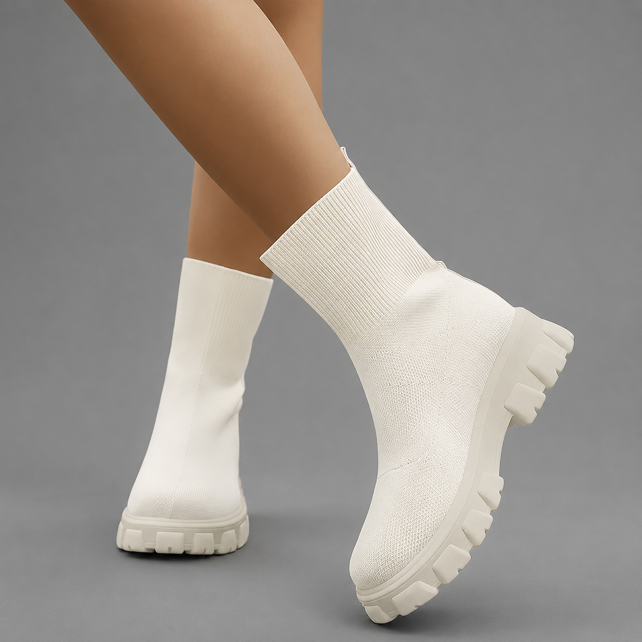 Women's waterproof stretch ankle boots with a flexible synthetic upper, warm faux fur lining, lace-up detailing, slip-on design and non-slip rubber sole for comfortable everyday autumn and winter wear.