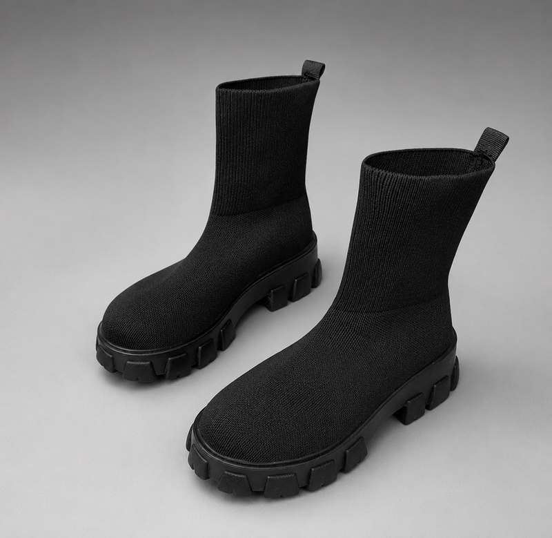 Women's waterproof stretch ankle boots with a flexible synthetic upper, warm faux fur lining, lace-up detailing, slip-on design and non-slip rubber sole for comfortable everyday autumn and winter wear.
