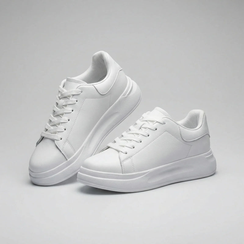 Pair of white sneakers on a gray background1