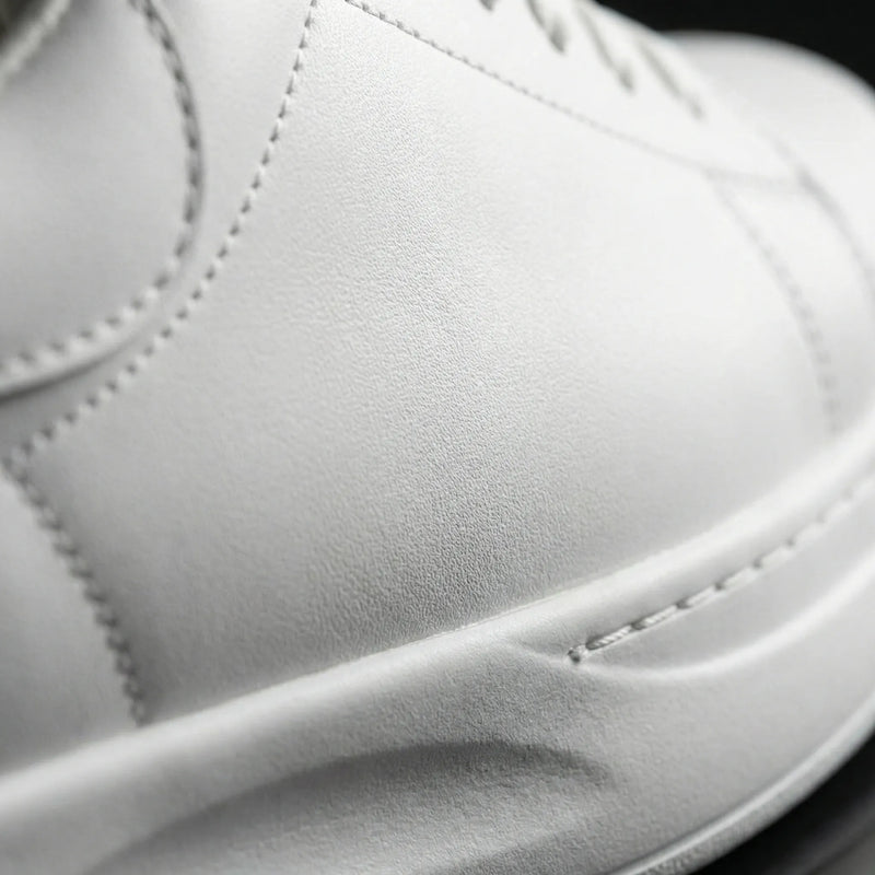 Close-up of a white leather shoe with visible stitching2