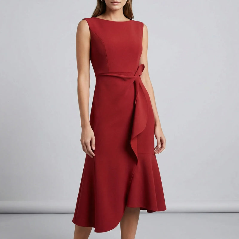 Red dress with a belt on a gray background1