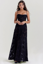Women’s Floral Bustier Gown with Sheer Overlay for Evening & Formal Wear