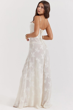 Women’s Floral Bustier Gown with Sheer Overlay for Evening & Formal Wear