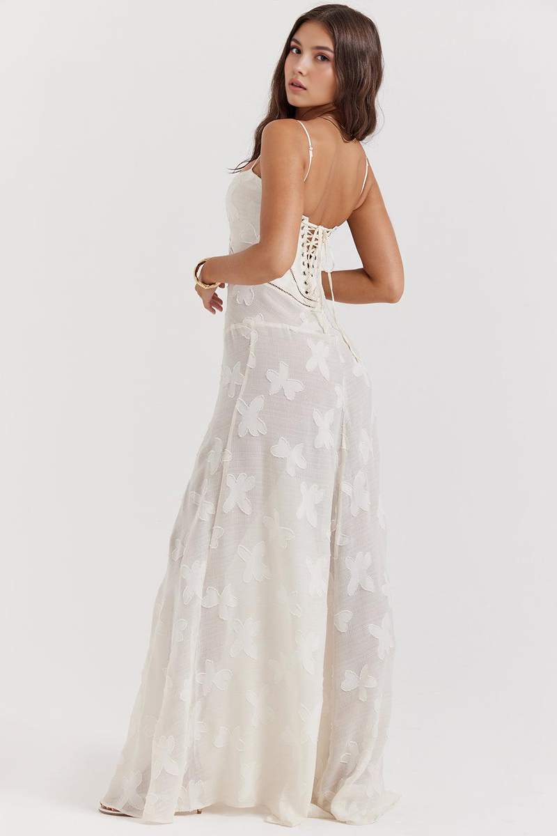 Women’s Floral Bustier Gown with Sheer Overlay for Evening & Formal Wear