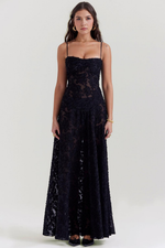Women’s Velvet Floral Maxi Gown with Corset Bodice for Evening & Formal Wear