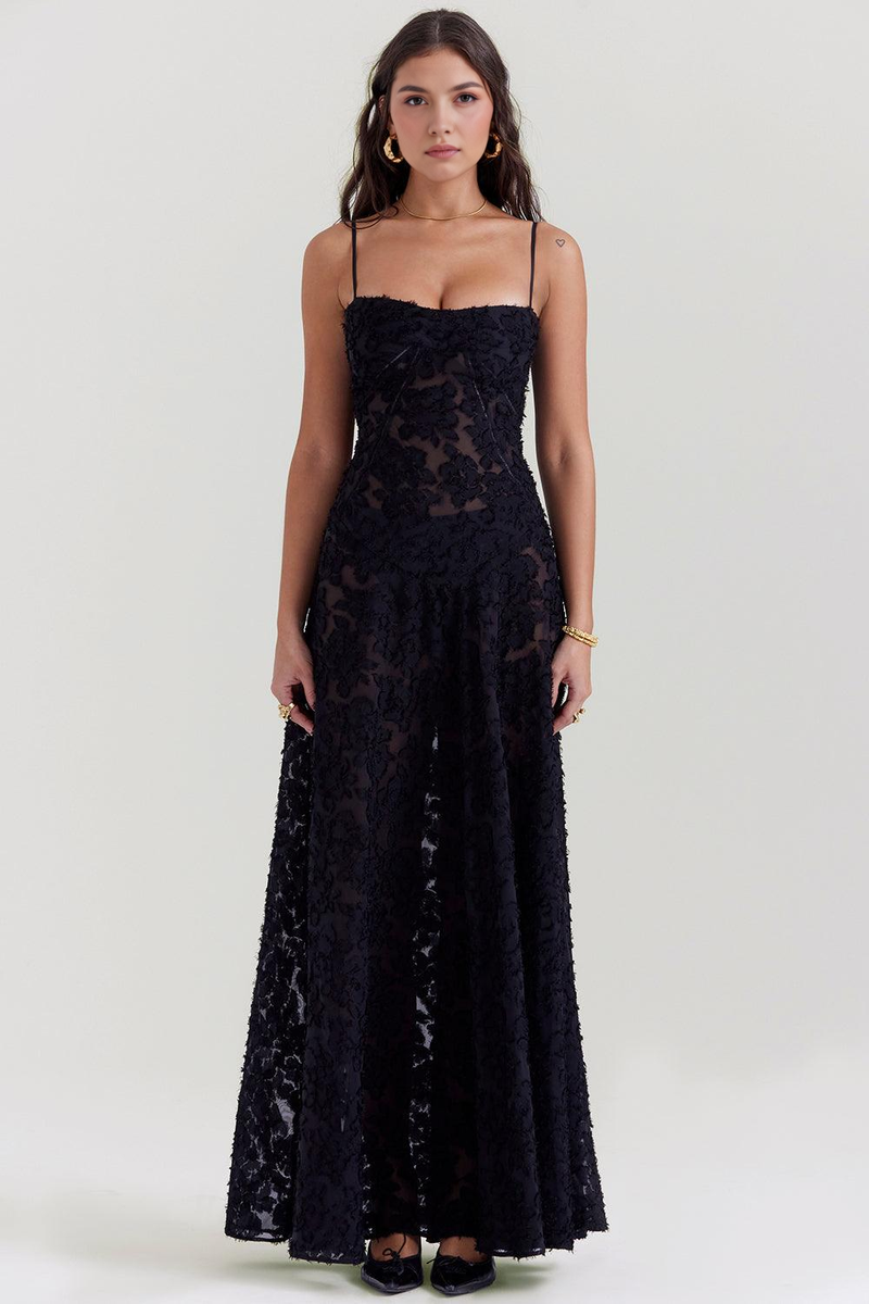 Women’s Velvet Floral Maxi Gown with Corset Bodice for Evening & Formal Wear