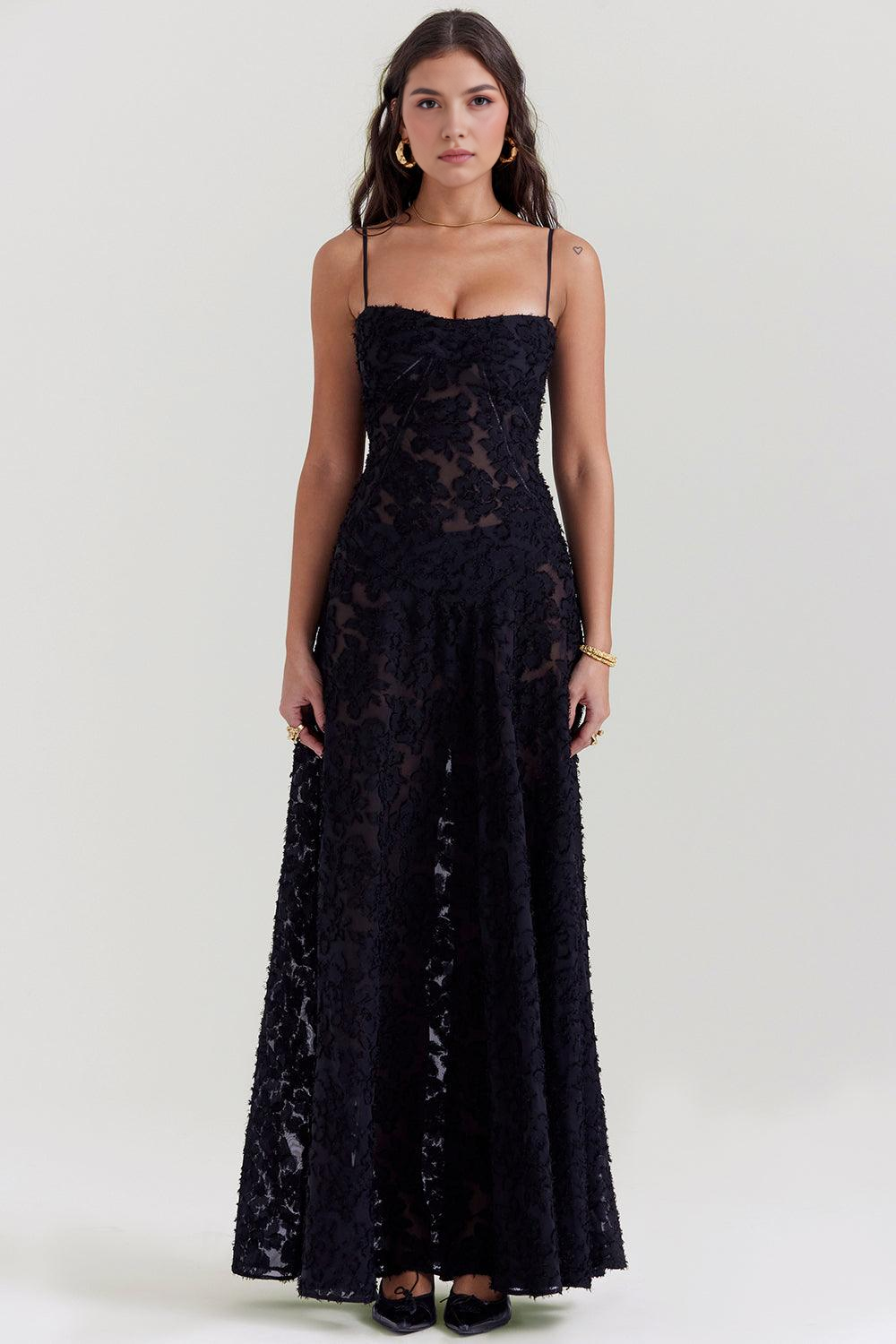Women’s Floral Bustier Gown with Sheer Overlay for Evening & Formal Wear