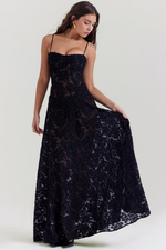 Women’s Velvet Floral Maxi Gown with Corset Bodice for Evening & Formal Wear