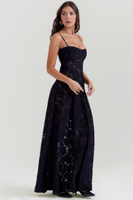 Women’s Velvet Floral Maxi Gown with Corset Bodice for Evening & Formal Wear