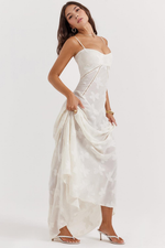 Women’s Floral Bustier Gown with Sheer Overlay for Evening & Formal Wear