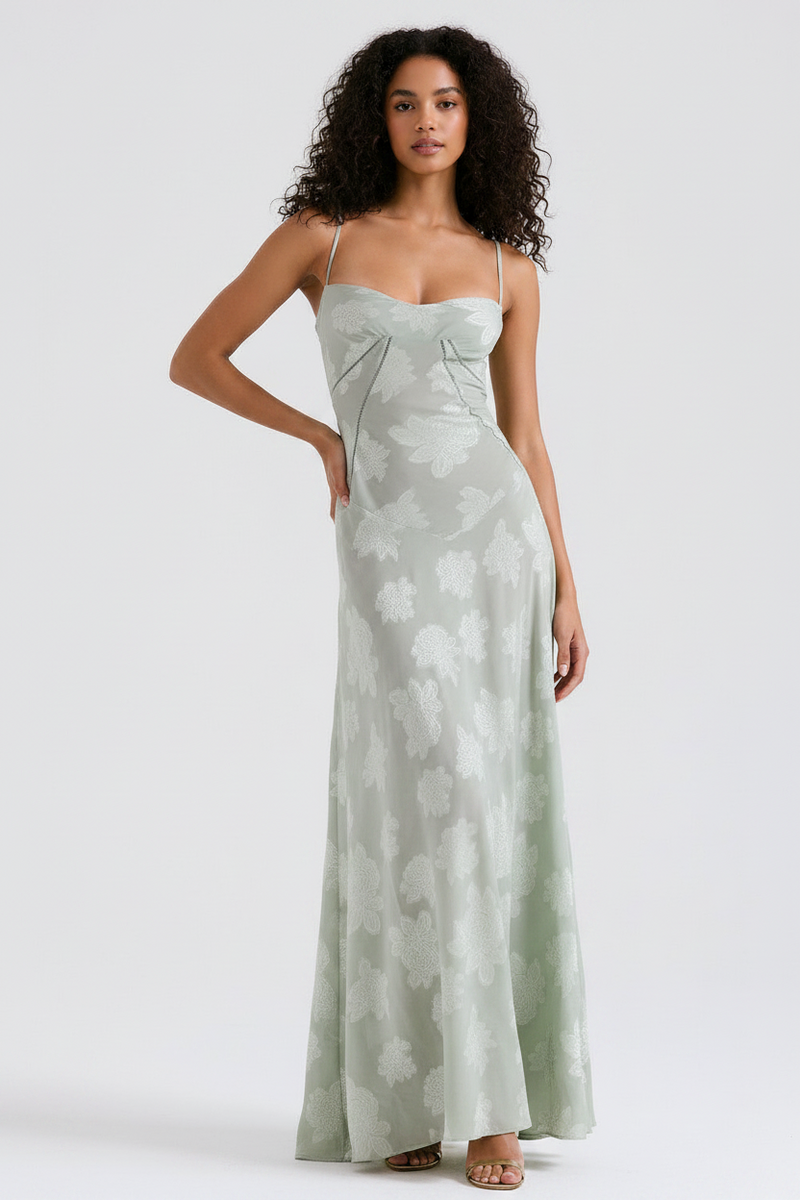 Women’s Floral Bustier Gown with Sheer Overlay for Evening & Formal Wear