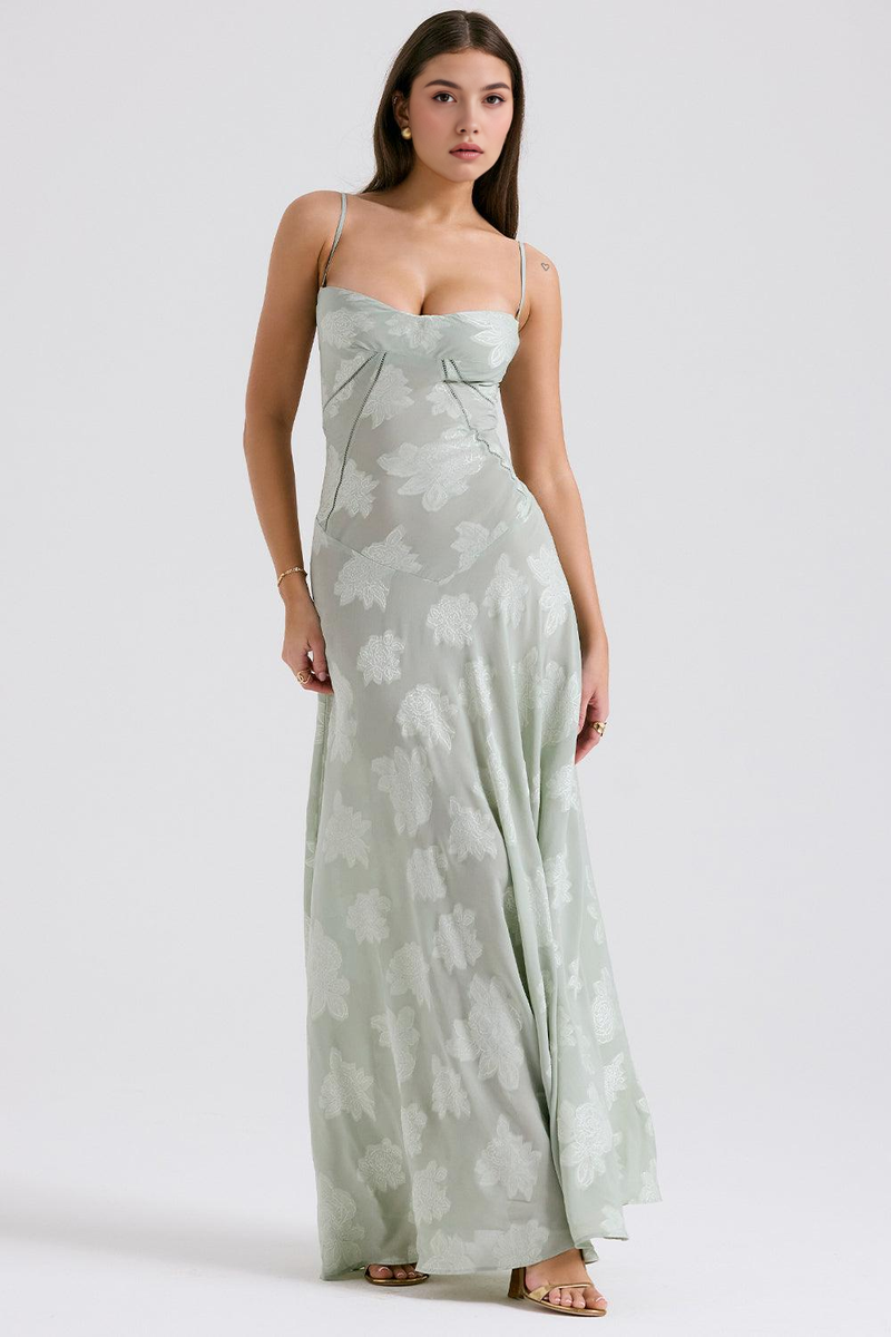 Women’s Velvet Floral Maxi Gown with Corset Bodice for Evening & Formal Wear