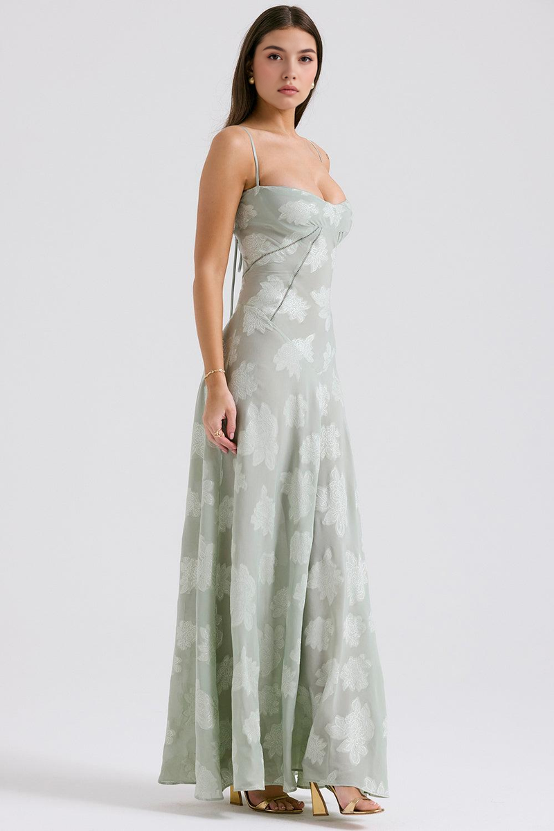 Women’s Floral Bustier Gown with Sheer Overlay for Evening & Formal Wear