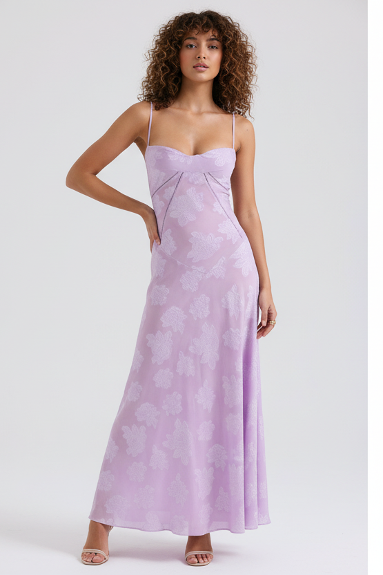 Women’s Floral Bustier Gown with Sheer Overlay for Evening & Formal Wear